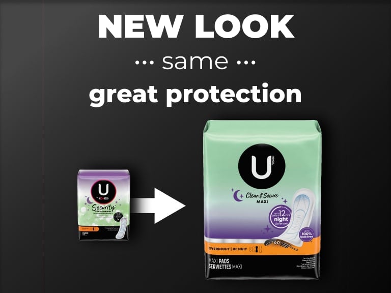 U by Kotex® Security -> Clean & Secure Maxi pads, overnight absorbency - new design