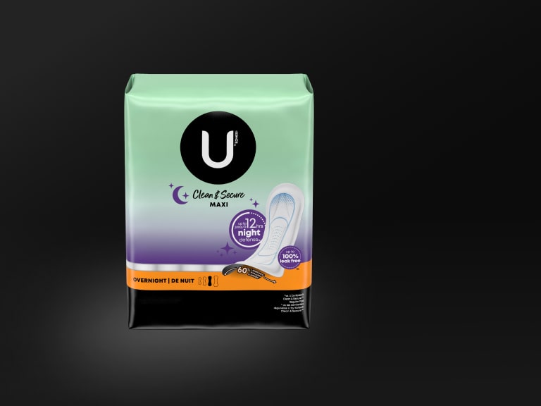 U by Kotex® Clean & Secure Maxi pads, overnight absorbency