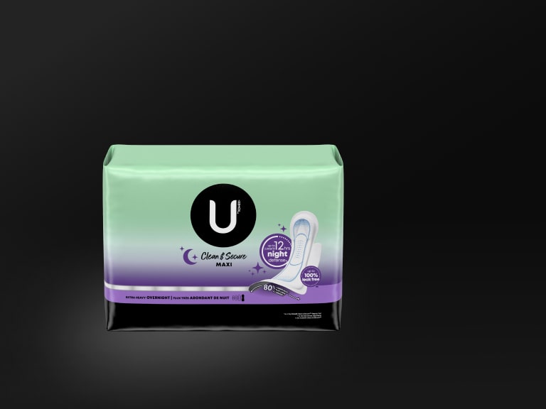 U by Kotex® Clean & Secure Maxi pads with wings, overnight absorbency