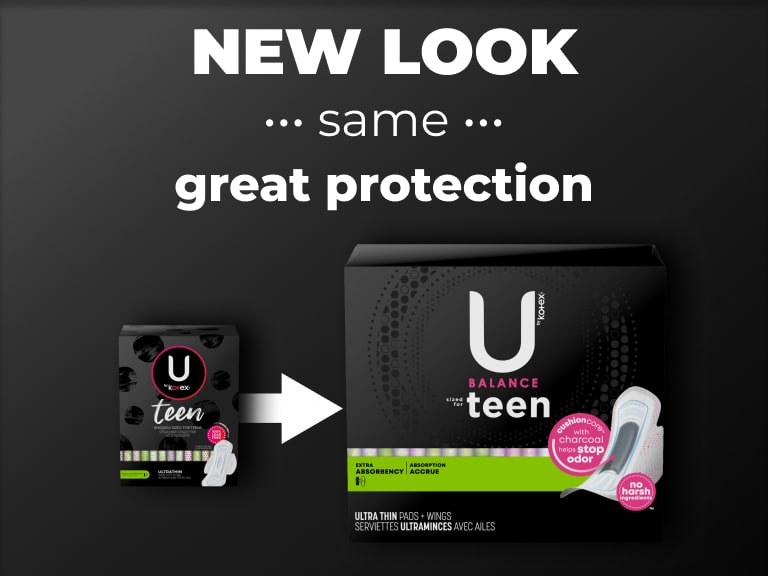 U by Kotex® Balance Ultra Thin Charcoal pads with wings for teens, extra absorbency - new design