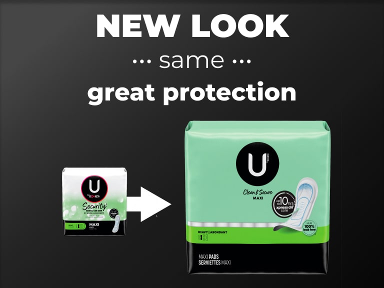 U by Kotex® Security -> Clean & Secure Maxi pads, heavy absorbency - new design
