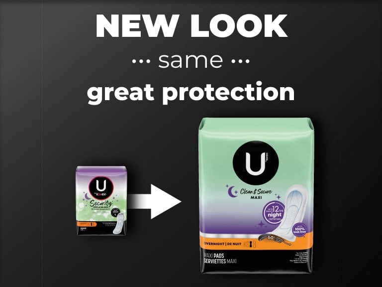 U by Kotex® serviettes hygiéniques maxi Security -> Clean & Secure, absorption de nuit - nouveau design