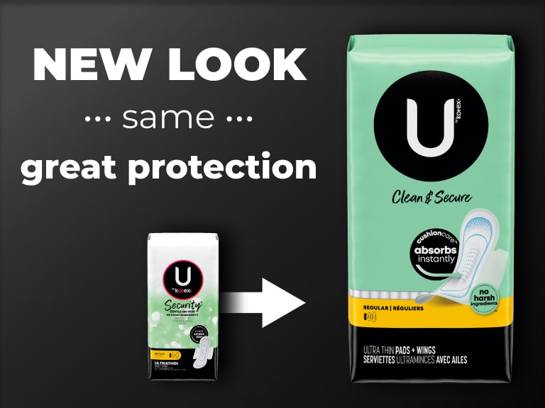 U by Kotex® Security -> Clean & Secure Ultra Thin pads with wings, regular absorbency - new design