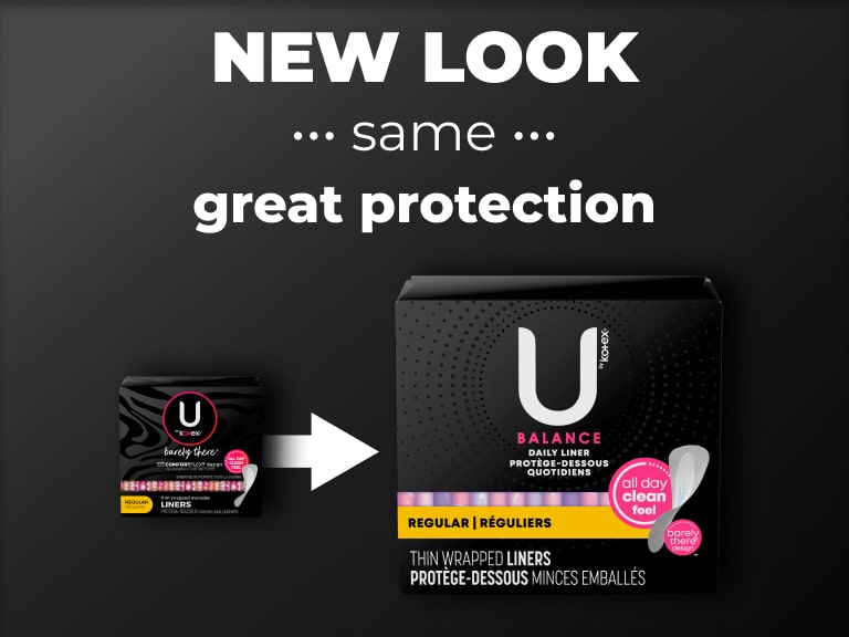 U by Kotex® Barely There -> Balance daily liners regular absorbency, new design