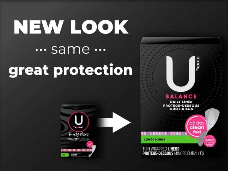 U by Kotex® Barely There -> Balance daily liners, thin and long - new design