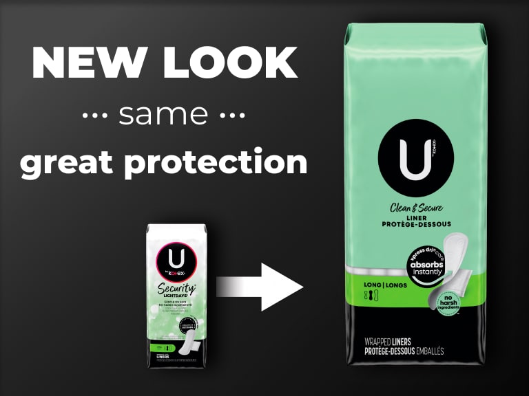 U by Kotex® protège-dessous longs Security -> Clean & Secure - nouveau design