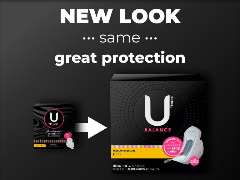 U by Kotex® Cleanwear -> Balance Ultra Thin pads with wings, regular absorbency - new design