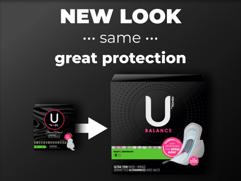 U by Kotex® Cleanwear -> Balance Ultra Thin Charcoal pads with wings, heavy absorbency - new design